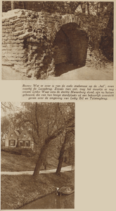 874379 Collage van 2 foto's betreffende de huidige resten van de Utrechtse bolwerken, met boven een afbeelding van een ...